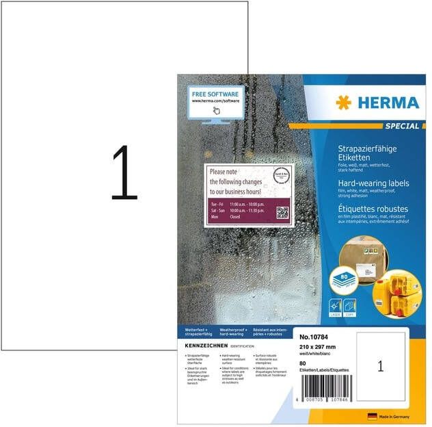 HERMA Etiket 10784 210x297mm weerbestendig wit 80 etiketten