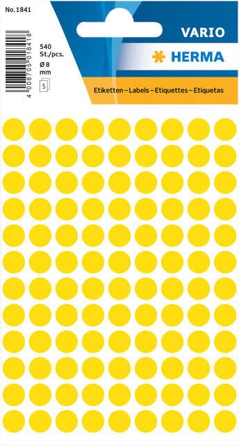 Herma Multipurpose-etiketten Ã 8 mm rond geel permanent hechtend om met de hand te
