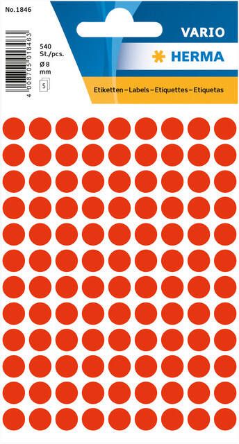 Herma Multipurpose etiketten Ã 8 mm rond fluor rood permanent hechtend om met de h - Foto 2