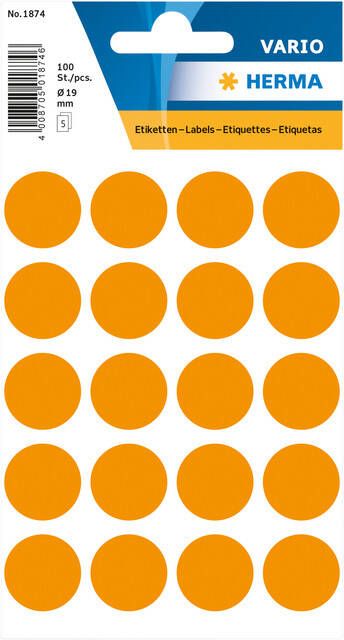 Herma Multipurpose-etiketten Ã 19 mm rond fluor oranje permanent hechtend om met d - Foto 2