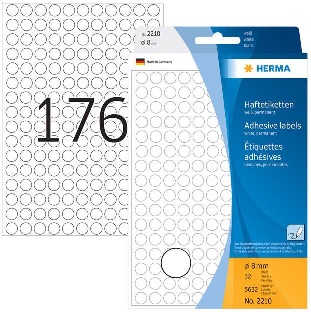 Herma Multipurpose-etiketten Ã 8 mm rond wit permanent hechtend om met de hand te - Foto 1