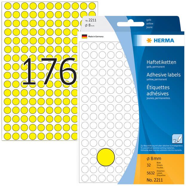 Herma Multipurpose-etiketten Ã 8 mm rond geel permanent hechtend om met de hand te
