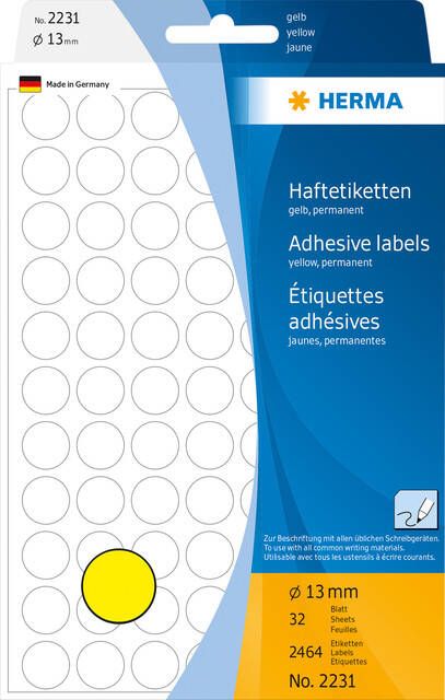 Herma Multipurpose-etiketten Ã 13 mm rond geel permanent hechtend om met de hand t