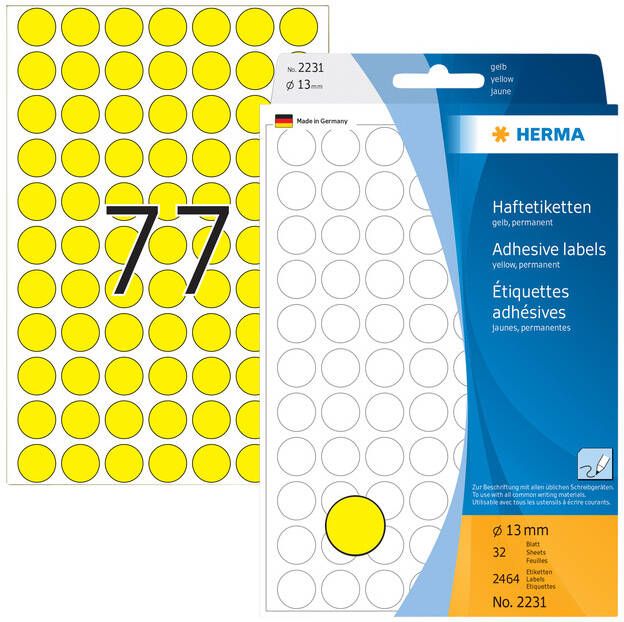Herma Multipurpose-etiketten Ã 13 mm rond geel permanent hechtend om met de hand t - Foto 1