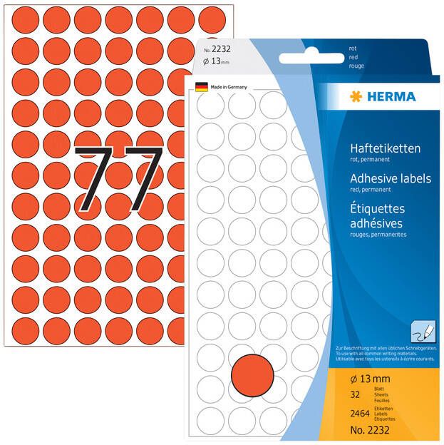 Herma Multipurpose etiketten Ã 13 mm rond rood permanent hechtend om met de hand t - Foto 1