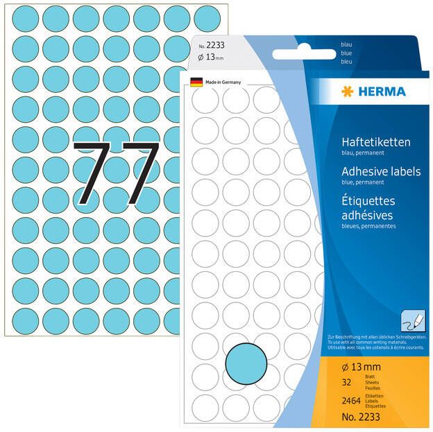 Herma Multipurpose-etiketten Ã 13 mm rond blauw permanent hechtend om met de hand