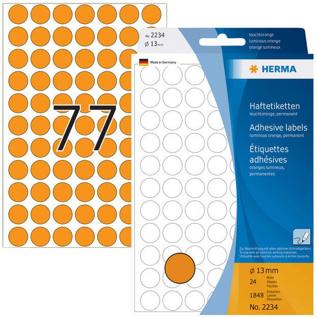 Herma Multipurpose-etiketten Ã 13 mm rond fluor oranje permanent hechtend om met d - Foto 1