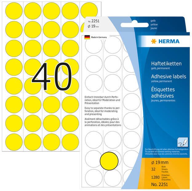 Herma Multipurpose-etiketten Ã 19 mm rond geel geperforeerd permanent hechtend om - Foto 1