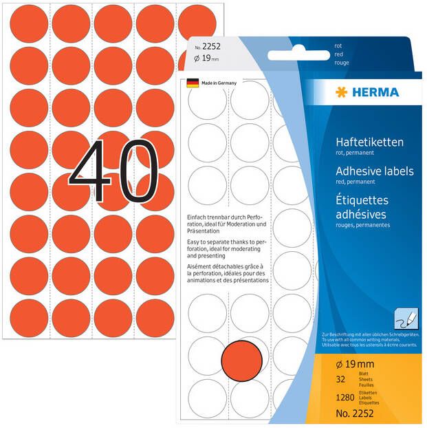 Herma Multipurpose-etiketten Ã 19 mm rond rood geperforeerd permanent hechtend om - Foto 1