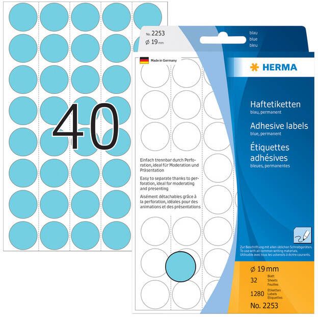 Herma Multipurpose-etiketten Ã 19 mm rond blauw geperforeerd permanent hechtend o