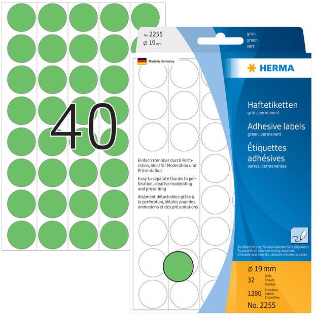 Herma Multipurpose-etiketten Ã 19 mm rond groen geperforeerd permanent hechtend o - Foto 1