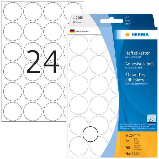 Herma Multipurpose-etiketten Ã 25 mm rond wit permanent hechtend om met de hand te - Foto 3