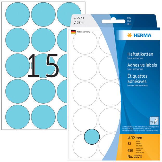 Herma Multipurpose etiketten Ã 32 mm rond blauw permanent hechtend om met de hand - Foto 1