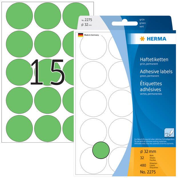 Herma Multipurpose-etiketten Ã 32 mm rond groen permanent hechtend om met de hand