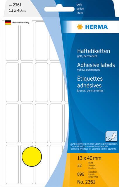 Herma Multipurpose-etiketten 13 x 40 mm geel permanent hechtend om met de hand te
