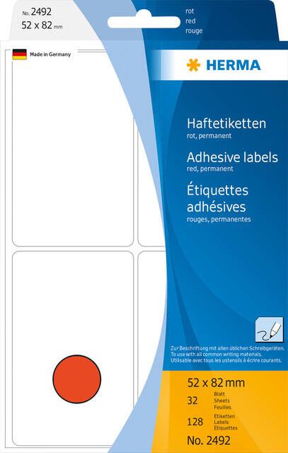 Herma Multipurpose-etiketten 52 x 82 mm rood permanent hechtend om met de hand te