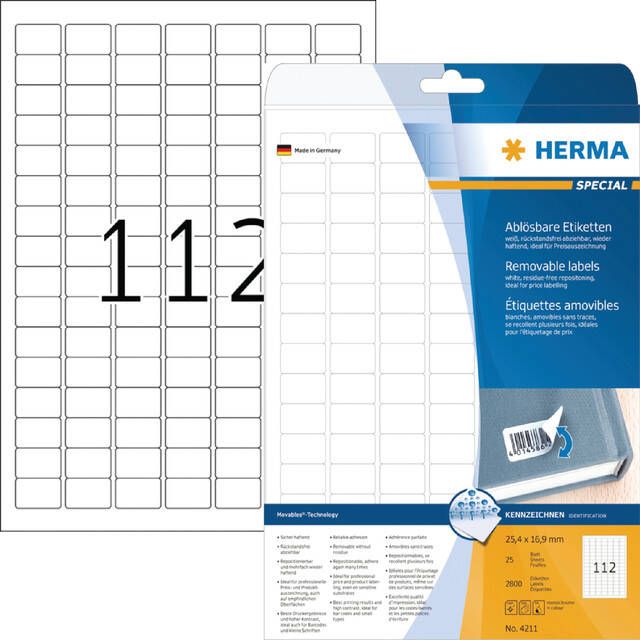 HERMA Etiket 4211 25.4x16.9mm verwijderbaar wit 2800stuks