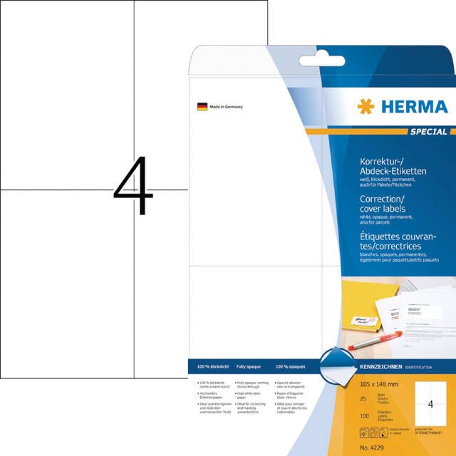 Herma Correctie - afdeketiketten A4 105 x 148 mm wit ondoorzichtig permanent hecht