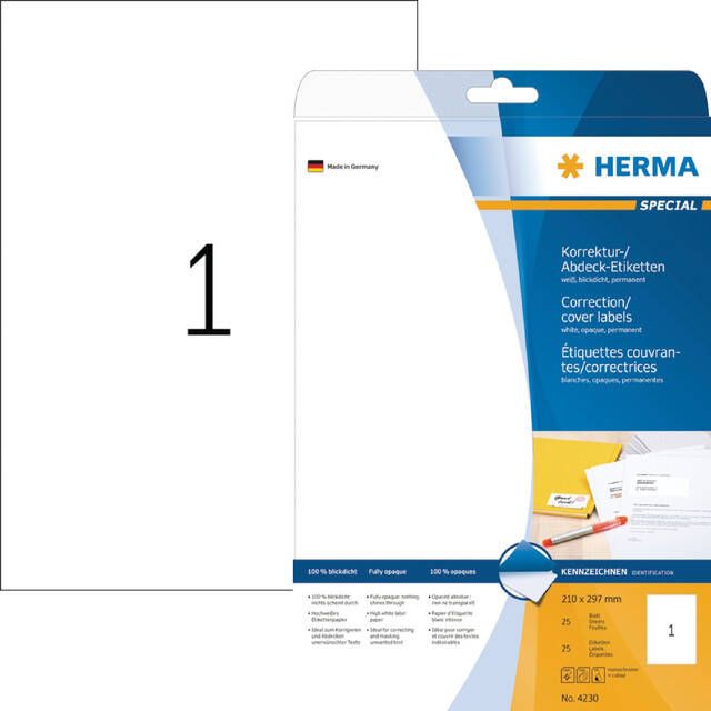Herma Correctie - afdeketiketten A4 210 x 297 mm wit ondoorzichtig permanent hecht