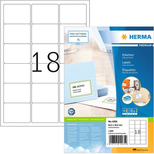 Herma PREMIUM adresetiketten A4 63 5 x 46 6 mm wit permanent hechtend