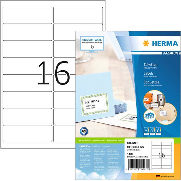 Herma PREMIUM etiketten A4 99 1 x 33 8 mm wit permanent hechtend