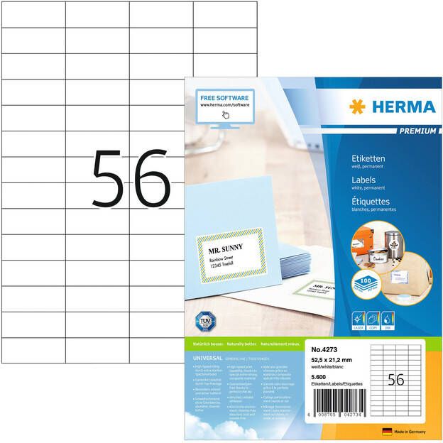 HERMA Etiket 4273 52.5x21.2mm premium wit 5600stuks