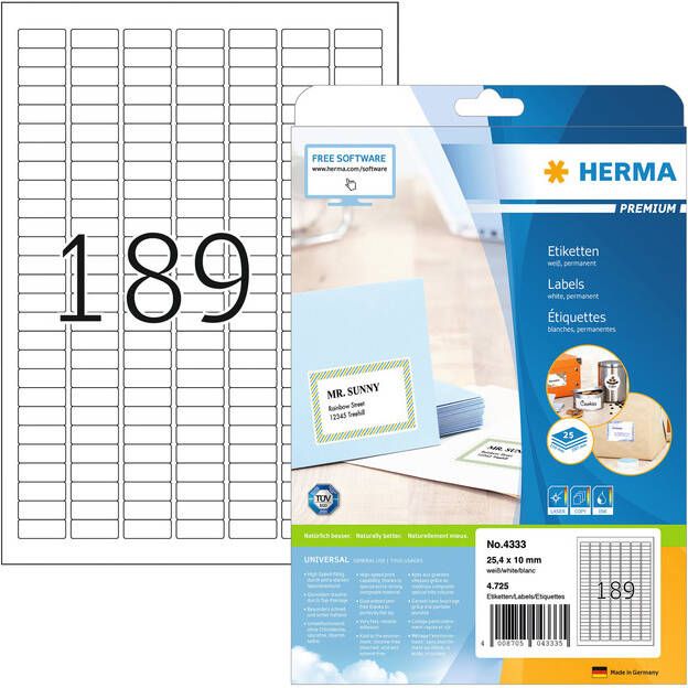 HERMA Etiket 4333 25.4X10mm A4 25st
