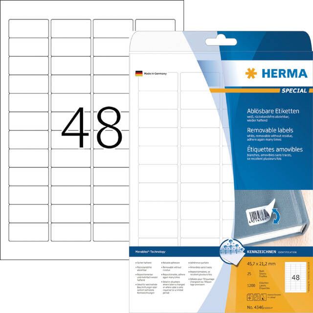 HERMA Etiket 4346 45.7x21.2mm verwijderbaar wit 1200stuks
