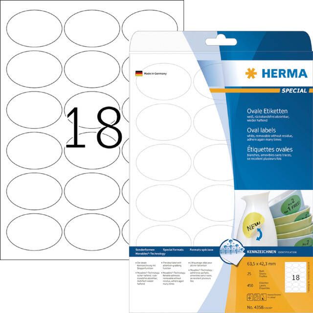 Herma Verwijderbare etiketten A4 63 5 x 42 3 mm ovaal wit wit MovablesÂ® Technolog