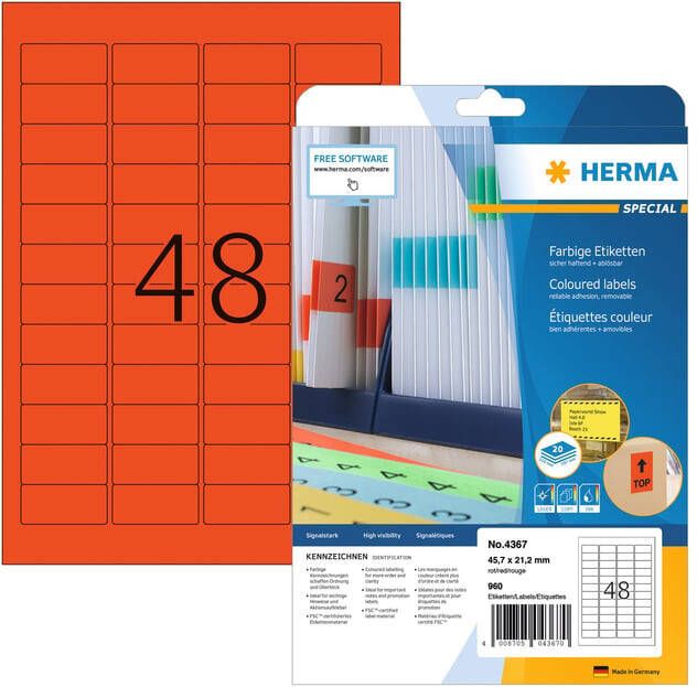 HERMA Etiket 4367 45.7x21.2mm verwijderbaar rood 960 etiketten