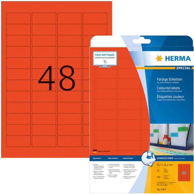 HERMA Etiket 4367 45.7x21.2mm verwijderbaar rood 960stuks