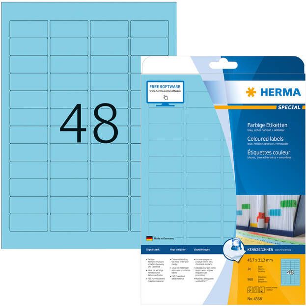 HERMA Etiket 4368 45.7x21.2mm verwijderbaar blauw 960stuks