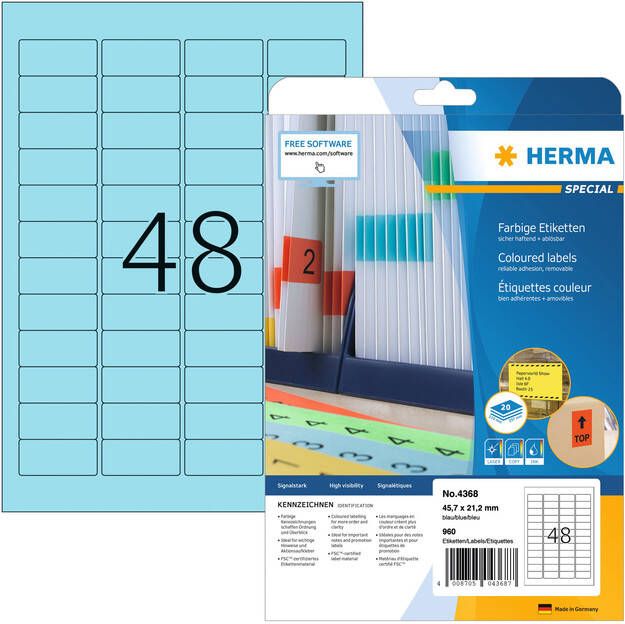HERMA Etiket 4368 45.7x21.2mm verwijderbaar blauw 960stuks