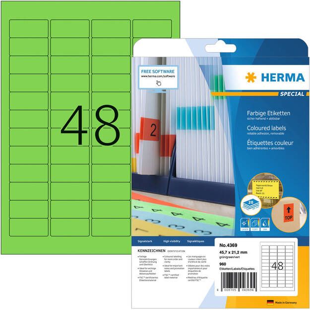 HERMA Etiket 4369 45.7x21.2mm verwijderbaar groen 960stuks