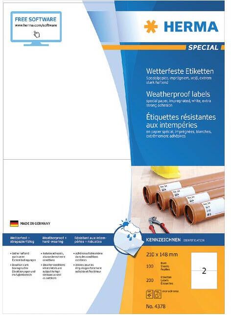 Herma Weerbestendige etiketten A4 210 x 148 mm wit extreem sterk hechtend geÃ¯mpre