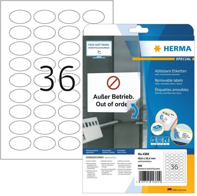 HERMA Etiket 4380 ovaal 40.6x25.4mm wit 900 etiketten