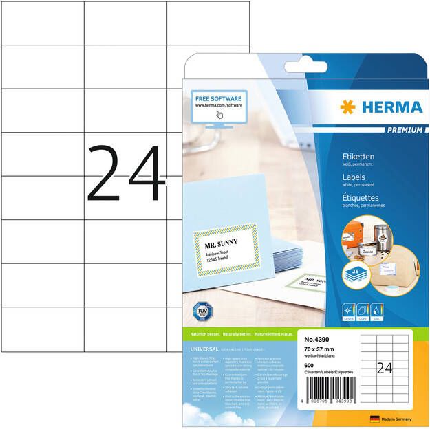 Herma PREMIUM etiketten A4 70 x 37 mm wit permanent hechtend