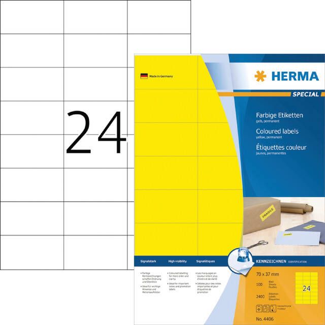 Herma Gekleurde etiketten A4 70 x 37 mm geel permanent hechtend