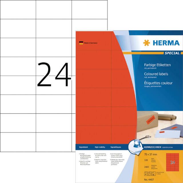 HERMA Etiket 4407 70x37mm rood 2400stuks