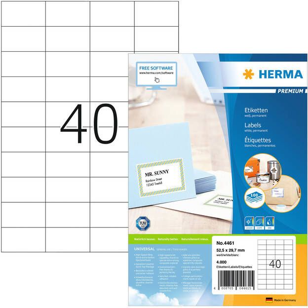 HERMA Etiket 4461 52.5x29.7mm premium wit 4000stuks