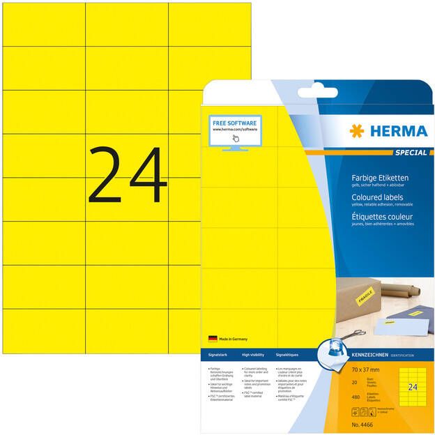 HERMA Etiket 4466 70x37mm verwijderbaar geel 480stuks