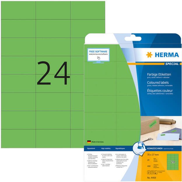 HERMA Etiket 4469 70x37mm verwijderbaar groen 480stuks