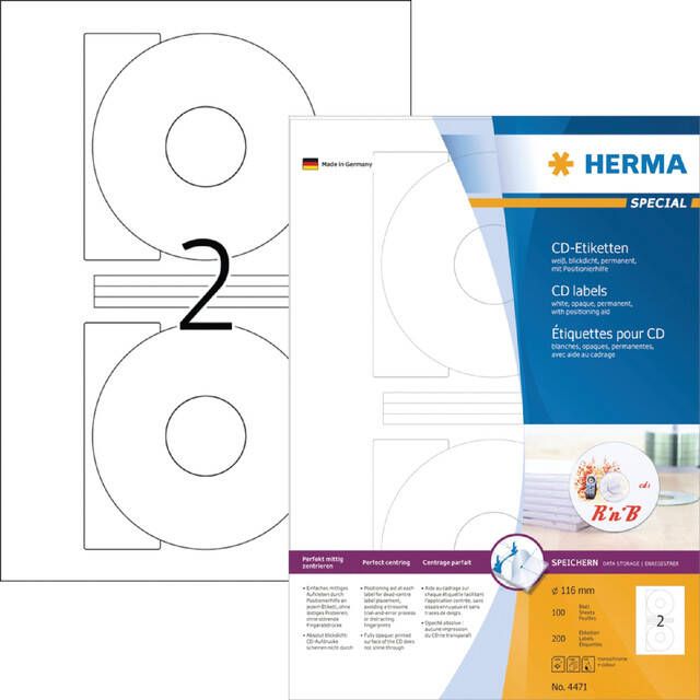 HERMA Etiket 4471 CD 116mm wit opaqua 200stuks