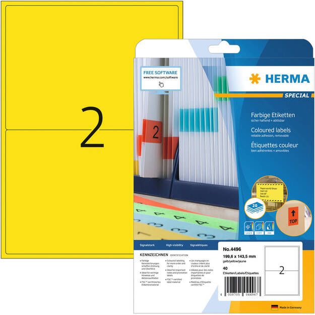 Herma Gekleurde etiketten A4 199 6 x 143 5 mm geel verwijderbaar