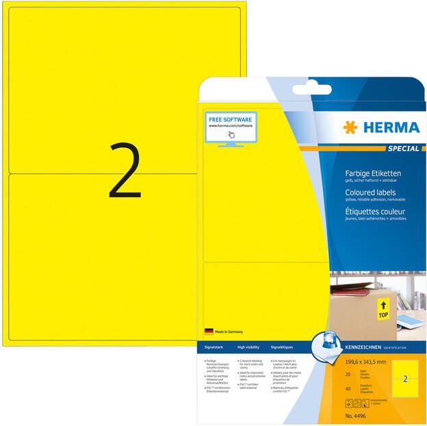 Herma Gekleurde etiketten A4 199 6 x 143 5 mm geel verwijderbaar