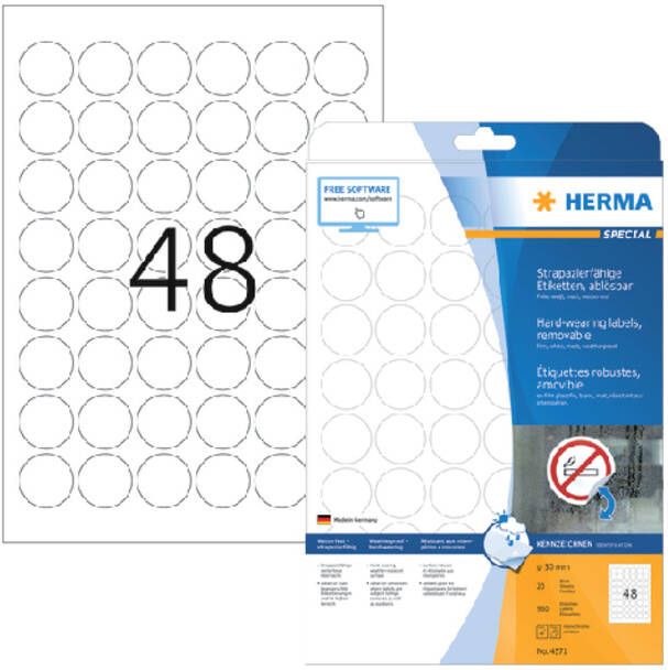 HERMA Etiket 4571 30mm rond folie wit 960stuks