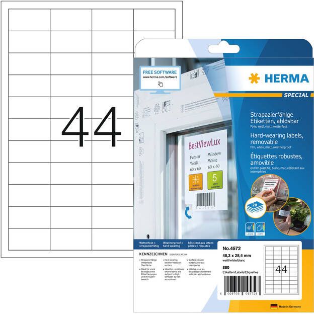 Herma Weervaste folie-etiketten A4 48 3 x 25 4 mm wit verwijderbaar