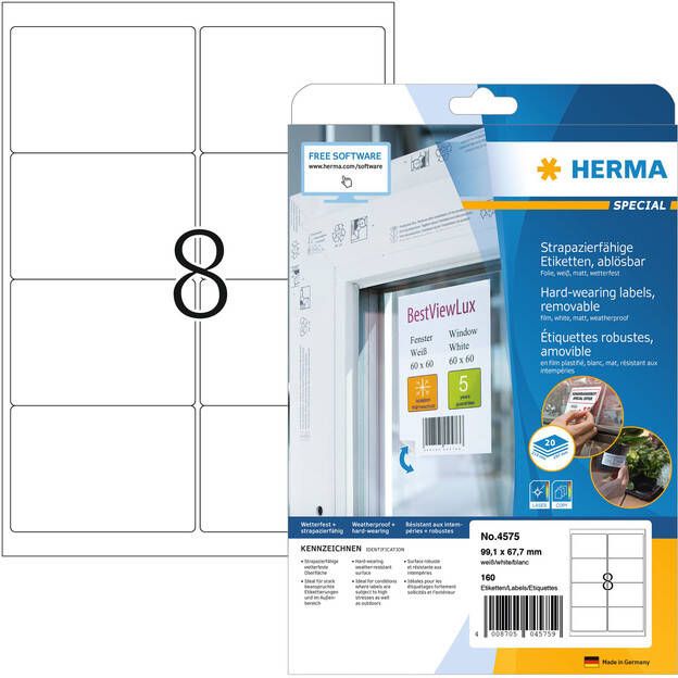 Herma Weervaste folie-etiketten A4 99 1 x 67 7 mm wit verwijderbaar