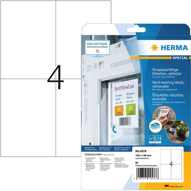 Herma Weervaste folie-etiketten A4 105 0 x 148 0 mm wit verwijderbaar