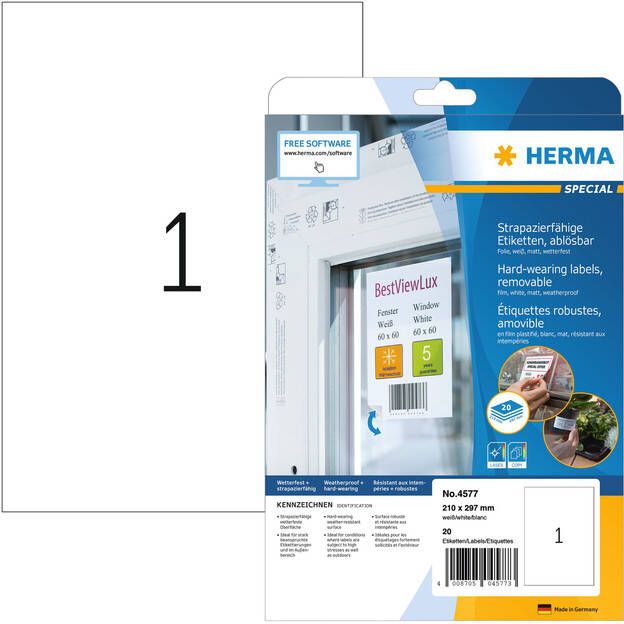 Herma Weervaste folie-etiketten A4 210 0 x 297 0 mm verwijderbaar